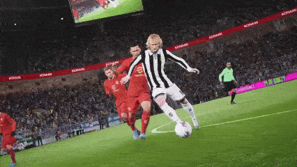 动态图展示内德维德逆足远射破门全过程，皮球划出弧线飞入球门死角