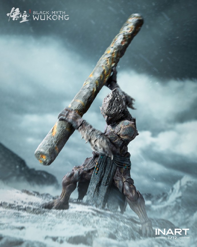 石棒武器单独展示，表面带有裂纹与磨损痕迹，极具真实感