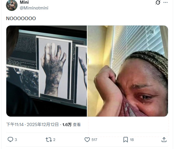 女性角色格蕾丝在蓝光实验室中握住里昂的手腕，屏幕上显示波动的生命数据