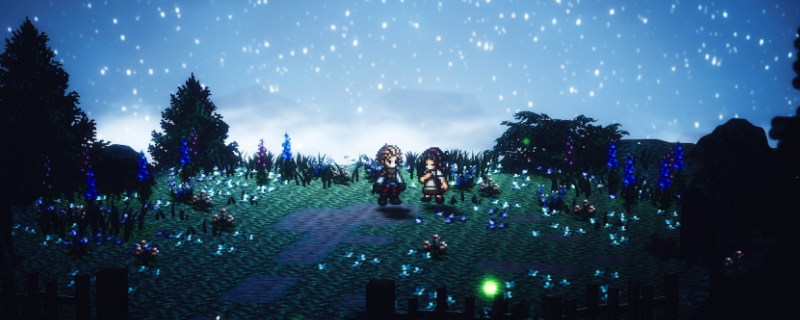 游戏中一名角色站在古老河道旁开启蓝色宝箱的场景，周围环境昏暗，水流缓缓流淌，充满神秘氛围