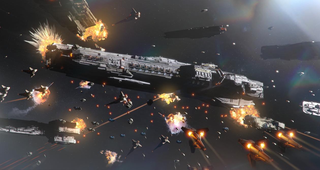 概念图展示巨型外星生物从星云中浮现，人类舰队集结迎战，场面恢弘震撼