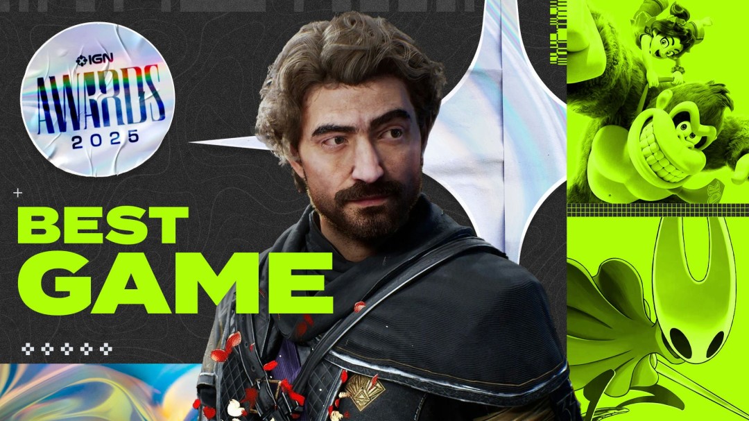 IGN发布2025年度最佳游戏榜单现场画面，屏幕显示多款提名游戏，气氛热烈