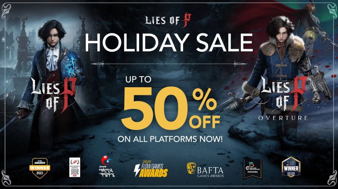 NEOWIZ旗下多款游戏在Steam平台参与元旦促销的宣传图，展示《匹诺曹的谎言》《小骨：英雄杀手》等游戏图标与折扣信息