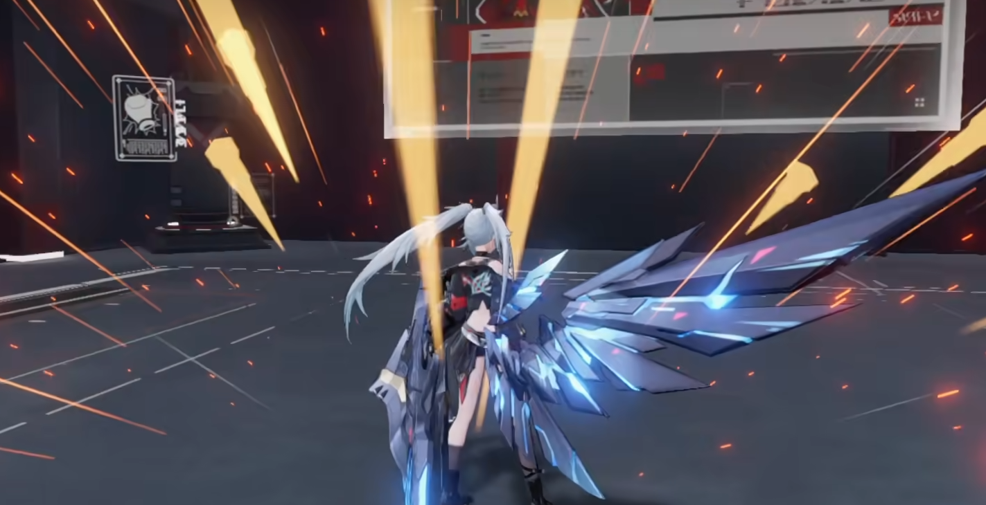 荷鲁斯在空中施放‘生死裁断’，剑刃拖曳出耀眼光芒，敌人被层层斩击包围