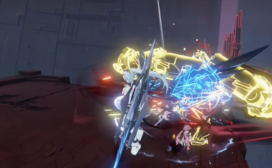 荷鲁斯极限闪避瞬间，周围时间仿佛凝固，敌人动作缓慢如定格，特效呈现蓝金交错的时空扭曲感