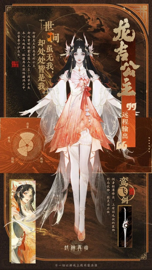 龙吉公主元神女性体型套装展示，裙摆流动星光，细节精致