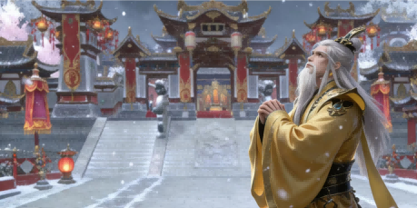 玩家与游戏角色通过AI合成的雪中合影，画面写实自然，人物站在洛阳城雪景下，雪花轻扬，氛围温暖而富有故事感