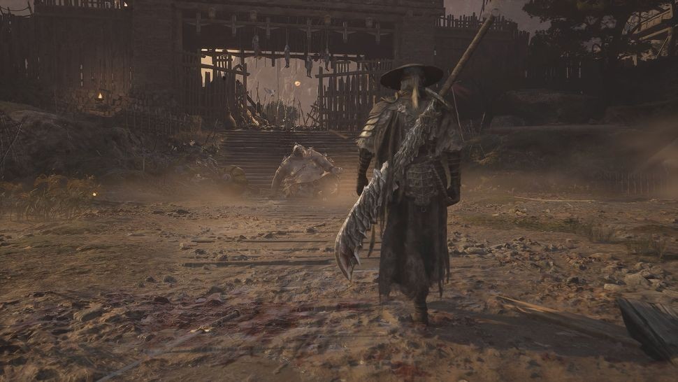 《影之刃零》场景特写画面，潮湿巷道中角色缓步前行，墙面反光细腻，水面倒影呈现RT效果