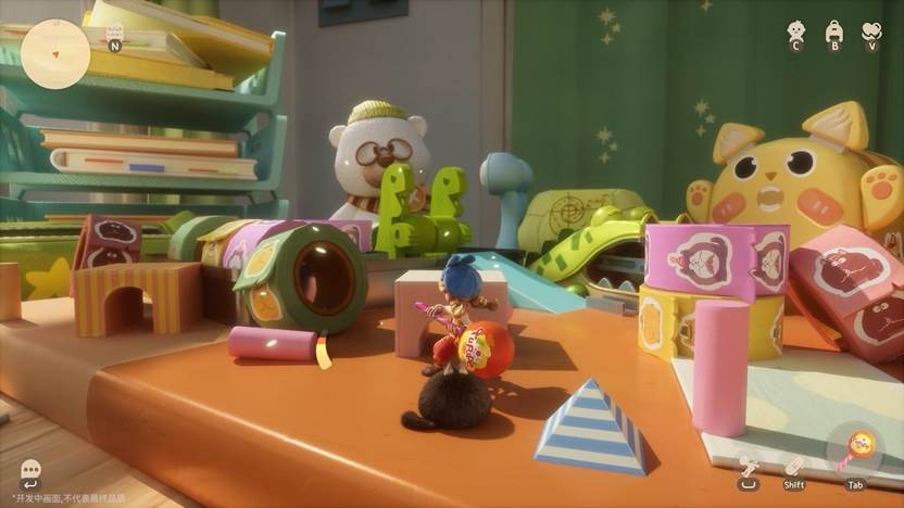 玩家操控角色在巨型花丛中穿行，手持透明瓶子收集散发光芒的花蜜，周围光影柔和，画面梦幻