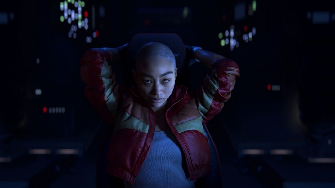 《星际：异端先知》概念场景图，展示外星地表地貌，远处有破碎城市遗迹与奇异生物轮廓