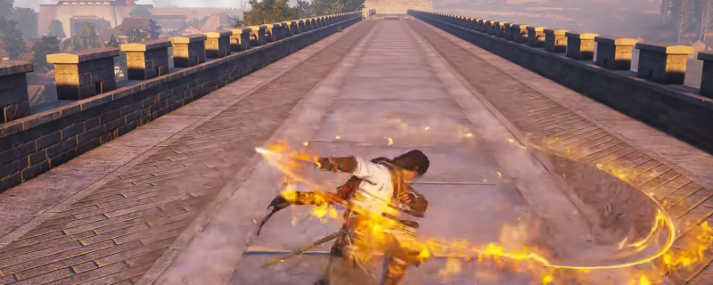 《燕云十六声》中玩家手持唐横刀施展招式‘拨雪寻春’的瞬间，刀光如雪般划破空气，视觉特效极具冲击力