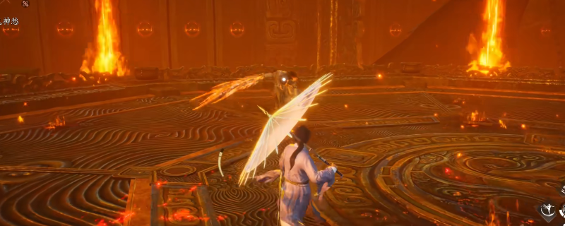 司南剑客腾空施放大招的瞬间，金色剑气如雨般洒落整个战场，主角正在空中进行多段跳跃躲避