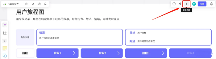 BoardMix画板界面右上角显示‘更多功能’按钮，鼠标悬停于三点图标处