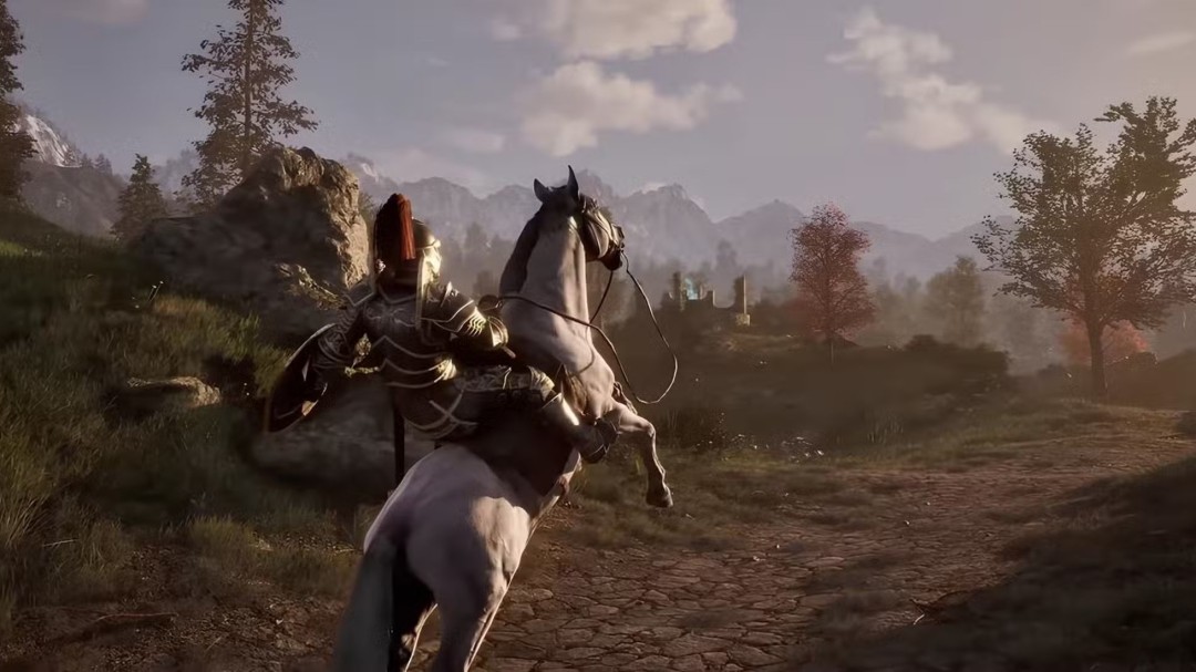 游戏内星球表面夜晚场景，角色行走在峡谷之间，周围岩壁与植被被自然柔和的月光与反射光照明，光影过渡平滑