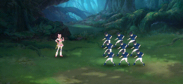 技能动画截图：巨大的雪球从天而降砸向敌人群体，伴随‘冰寒’状态图标弹出