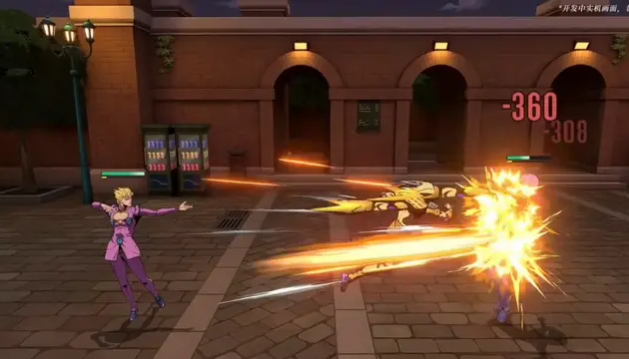 战斗场景中沙尘弥漫，两名角色在昏黄天色下对峙，地面扬起细碎沙粒，氛围紧张