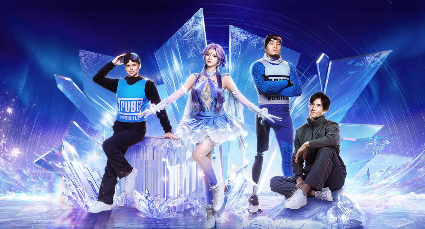 四位冰雪运动员置身晶莹剔透的‘冰雪镜屋’中接受采访，背景光影交错，营造出梦幻而深刻的氛围