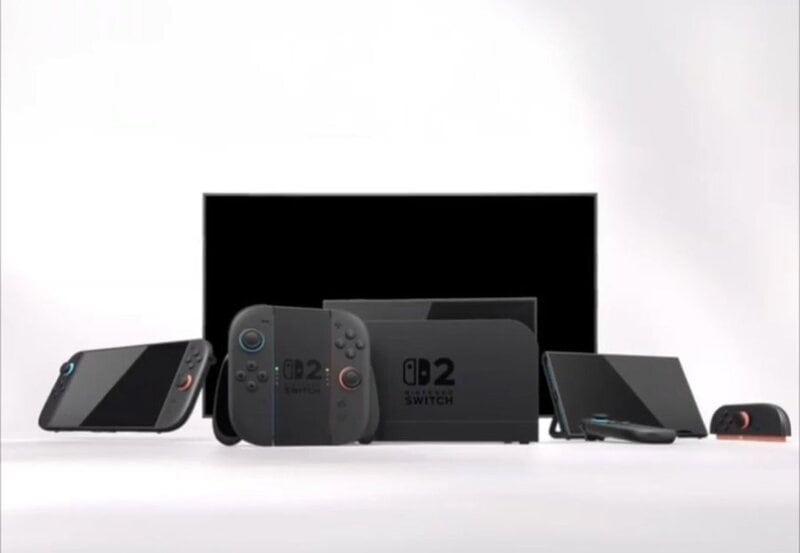 RogersBase视频封面图：深蓝色科技感背景中悬浮着发光的Switch 2主机轮廓，前方叠加‘2026 Nintendo Predictions’金色标题与剪影化的马里奥、林克、皮卡丘等角色剪影