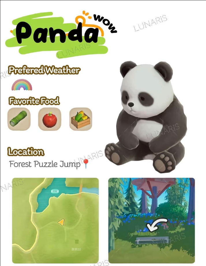 《心动小镇》侧视角地图截图：雪貂食槽位于矮墙缺口处，背景可见羊驼剪影与远处风车