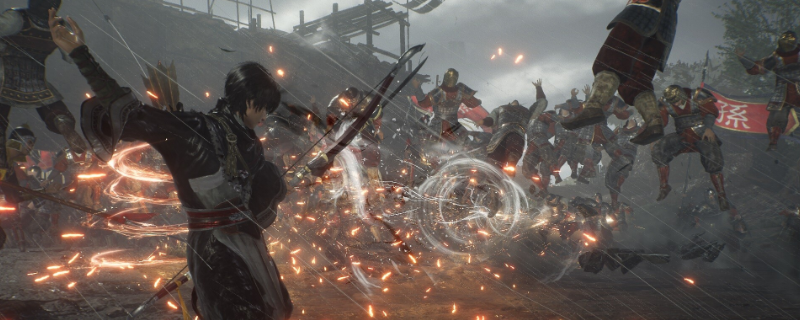 《真三国无双：起源》DLC主视觉图：暗云翻涌的古战场中央，张角持符箓立于黄巾阵前，董卓披甲横戟傲视虎牢关，袁绍策马驰骋界桥雪野，吕布赤兔腾空斩断许都城楼匾额，四股势力气场激烈对冲