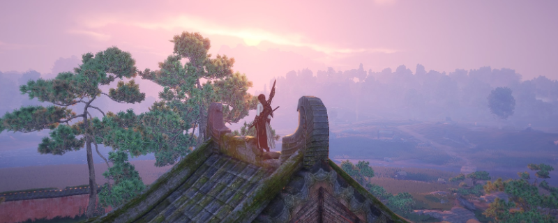 《燕云十六声》田英BOSS战实机画面：角色立于古寺废墟中央，周身气流翻涌，左臂泛起青灰色罡气，正蓄力释放标志性‘西风贯喉’招式