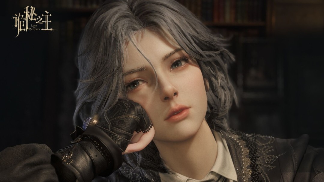 《诡秘之主》游戏概念海报：阴郁雾都街景中矗立着齿轮与星象仪交织的钟楼，主角身着复古礼服立于光影交界处，背景若隐若现神秘符文与触手轮廓