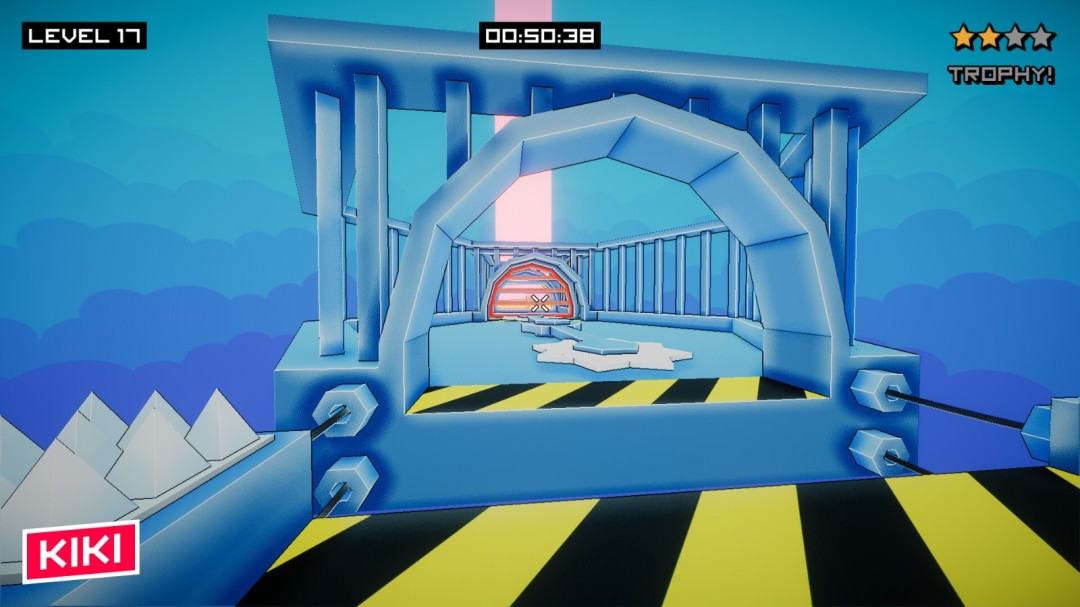 章节选择界面截图：三个章节图标呈环形排列，分别对应霓虹灯管、破碎齿轮与黑胶唱片元素，中央悬浮动态播放当前选中章节的BGM小样波形图