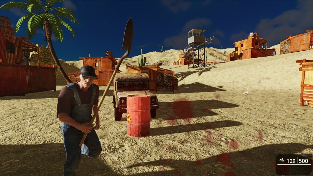 古堡外部全景：巨大风化石构建筑群依山而建，多处坍塌露出台阶与拱门，顶部飘扬着残破黑旗，沙粒正从断壁簌簌滑落