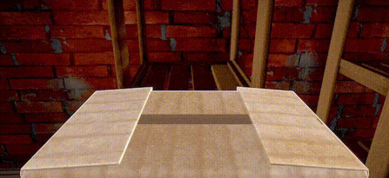 扩建后的咖啡店三维俯视图：原店铺向左延伸出开放式烘焙区，右侧打通墙壁接入玻璃连廊，连廊尽头连接另一栋建筑内的阅读角，空间层次丰富