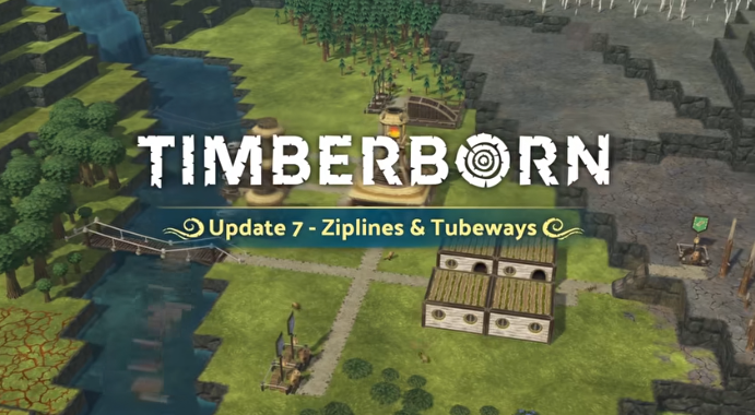 《海狸浮生记》游戏主视觉图：一群拟人化海狸站在高耸的木质塔楼顶端，背景是干裂荒芜的大地与漂浮的废弃机械残骸，整体呈现复古工业与自然共生的‘木造朋克’美学风格