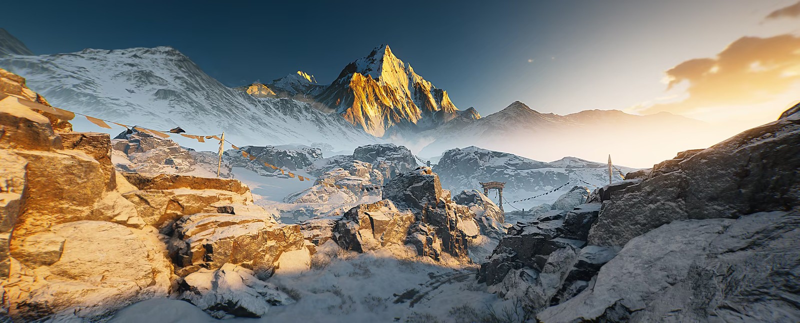 龙顶冰川解谜画面：角色手持姜汁喷枪对准冰封石门，喷射出的暖黄色液体正快速溶解坚冰，露出下方隐秘符文门锁