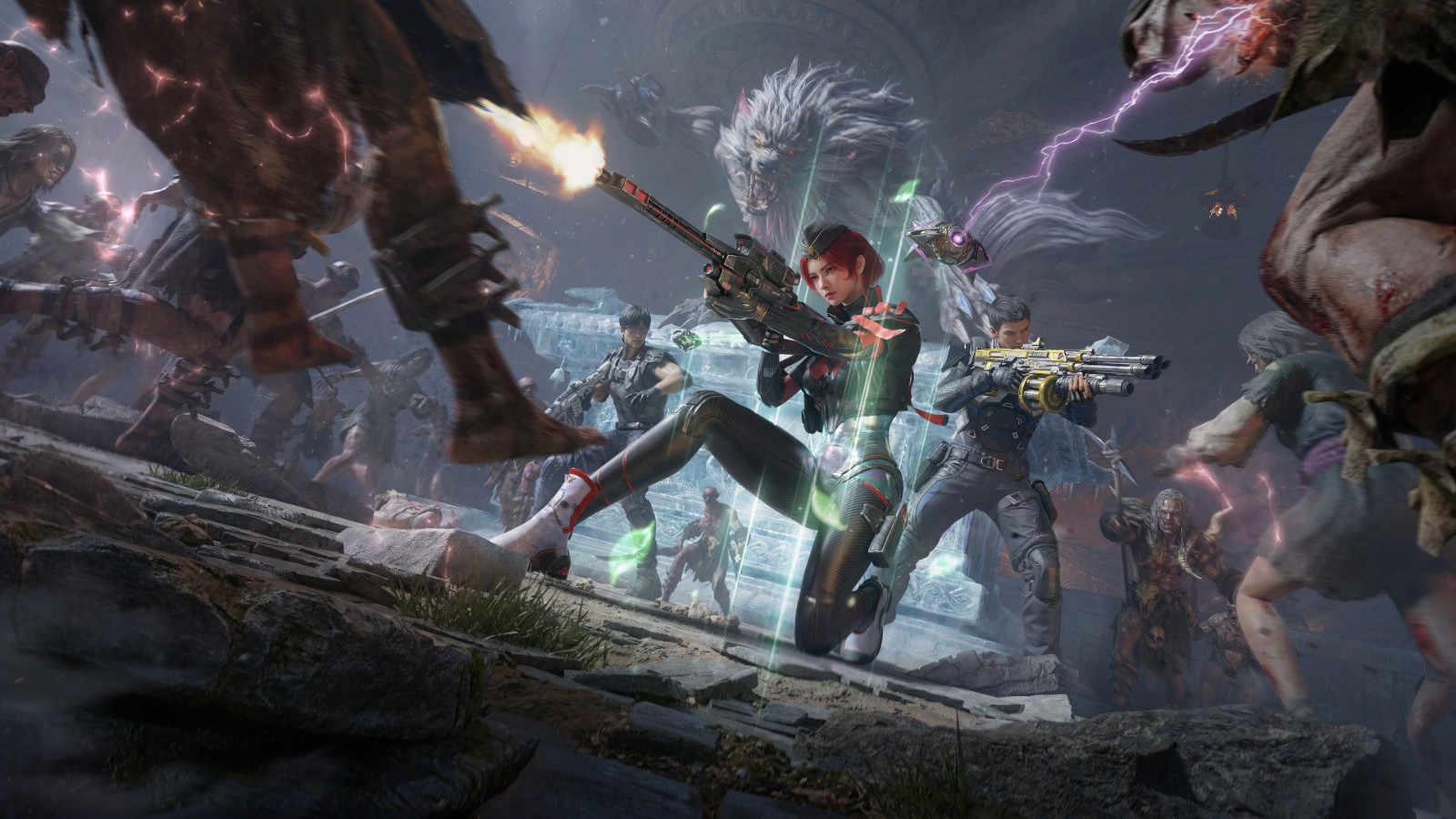 三把赛季武器同框展示：【精绝兽神】为青铜兽首造型突击步枪，【鬼铜蚀】是锈迹斑斑的喷雾发射器，【冥河之矛】则形似缠绕雷光的长柄战戟