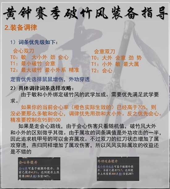 调律界面特写：武器部位已嵌入‘敏+外劲+会心’三重金色词条，右侧悬浮提示‘破竹劲层数+2，满层伤害提升37%’