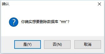 弹窗特写：白色背景警告对话框，中央显示加粗红字‘确定要删除数据库 [dbname] 吗？’，下方两个按钮分别为‘是(Y)’和‘否(N)’，‘是’按钮带红色边框强调
