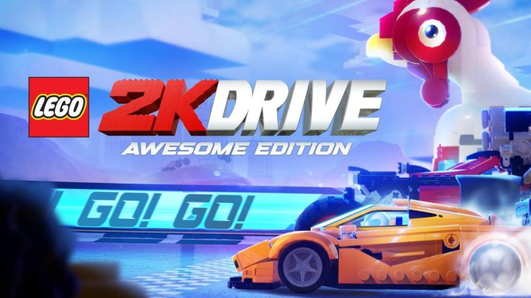 《乐高2K Drive》赛道实机：乐高积木拼成的赛车飞跃断桥，空中自动变形为飞行模式，尾迹拖出彩虹光带