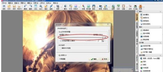 导出设置确认弹窗，‘采用高质量JPEG输出’复选框已被勾选，右下角‘确定’按钮呈高亮蓝色状态