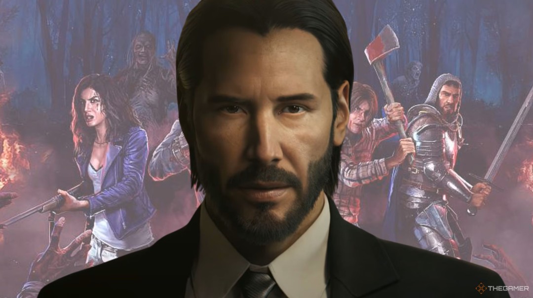 《疾速追杀》电影经典场景动态截图：约翰·威克持双枪在镜面长廊中闪避射击，子弹轨迹与玻璃碎裂特效交织，光影凌厉极具游戏UI质感