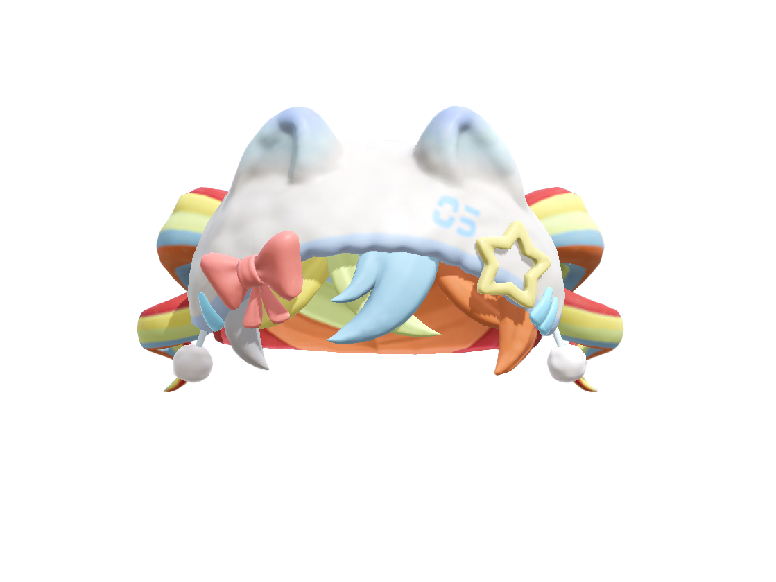 云宝冬日帽发型特写：毛绒绒的浅蓝色贝雷帽斜戴，帽檐缀有微型闪电徽章与蓬松白绒球，随角色动作轻微弹跳