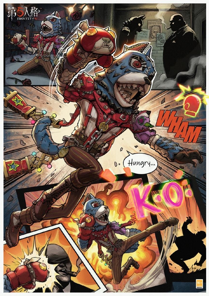 前锋身着‘群首’稀世时装立于霓虹斑驳的街头格斗场，肌肉紧绷蓄势待发，双拳扬起带出残影，背景铃声震颤，仿佛下一秒就要扑击而出，整体构图充满动态张力与街头斗犬般的野性压迫感