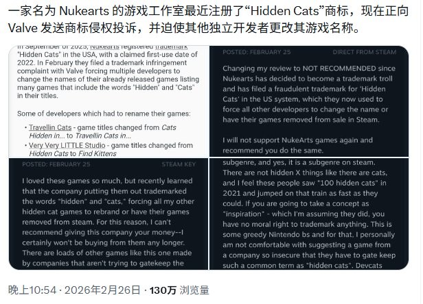 Steam平台《Hidden Cats》游戏评论区截图，顶部显示‘Overwhelmingly Negative’差评标签，下方密集排列着数百条带愤怒表情符号的短评，高频词包括‘greedy’‘shameful’‘censorship’