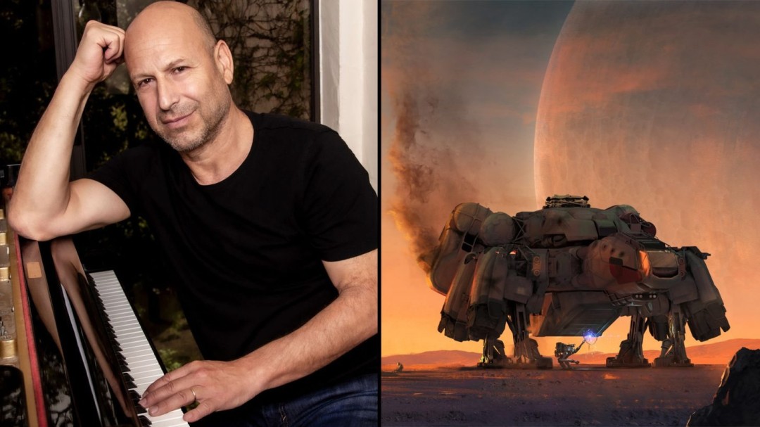 《星空》游戏官方宣传图：深邃宇宙背景下，一艘银灰色飞船正掠过巨大气态行星，舷窗外星光如瀑，整体色调冷峻而富有史诗感