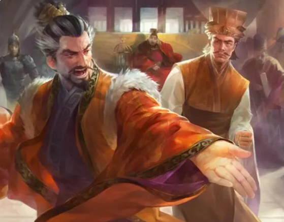 游戏实战截图：蒋琬使用‘镇庭’响应对手【闪电】，界面弹出选项框‘弃牌’与‘摸牌’，右下角显示‘背水：可代受目标’提示