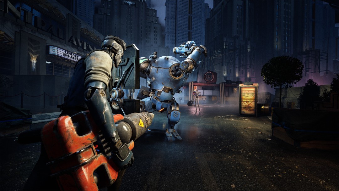 飞行电车疾驰穿过玻璃与黄铜构筑的巨型拱廊，窗外掠过悬挂着破碎人类海报的广告塔和盘旋的机械鹰型无人机