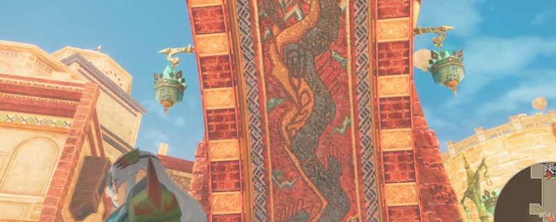 《怪物猎人物语3：命运双龙》游戏内成就界面特写，金色徽章‘强者的奖杯’高亮显示，背景为双龙盘旋的奇幻战场