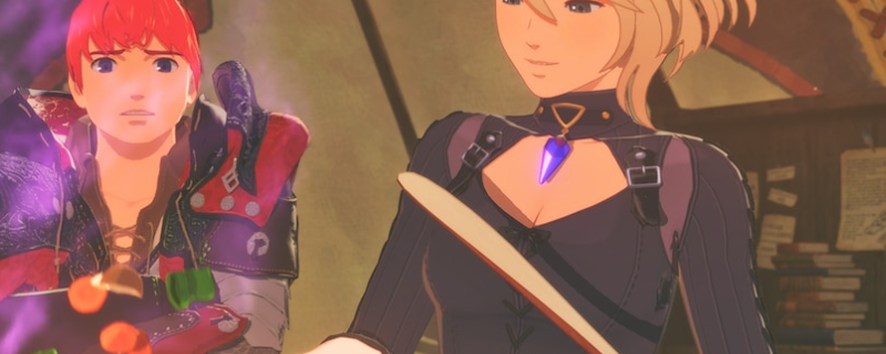 《怪物猎人物语3：命运双龙》游戏界面截图：两名角色并肩而立，周身环绕金色龙纹光效，正同步发动双人牵绊技，技能特效呈螺旋龙卷状爆发