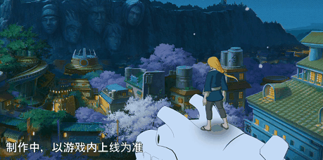 迪达拉「晓创生」限定待机姿势GIF动图：角色半跪于浮空岩块上，右手轻托发光黏土蜘蛛，左肩微扬，发丝随气流浮动，背景浮现微缩版晓组织标志