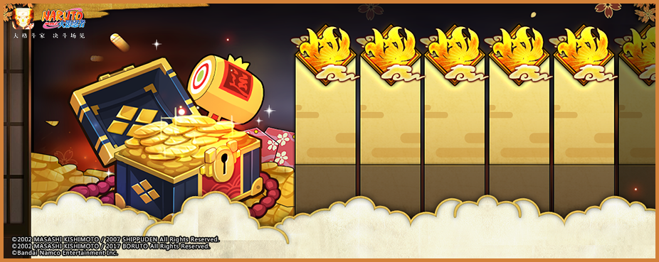 好友召回活动面板：顶部显示‘已召回3位好友’，中部为好友头像墙，底部滚动播放‘登录满5天即得S级忍具箱’奖励提示