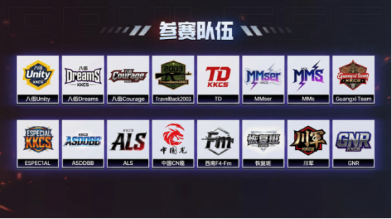 全明星战队群像插画：八佰、中国龍等公会旗帜猎猎飘扬，摩托、Bigun、谭林、QKA四位标志性选手身着经典队服持枪列阵，背景为老版de_dust2地图轮廓