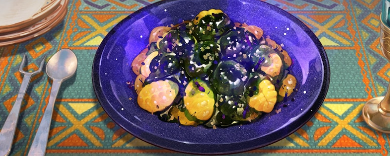 《怪物猎人物语3：命运双龙》游戏主视觉图，主角立于巨龙脊背之上俯瞰云海，远处悬浮着五颗散发微光的彩色龙晶，象征五位伙伴