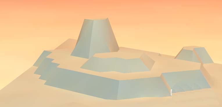 最终渲染效果图：山体置于简约场景中，采用低饱和度自然色调，表面微噪点增强真实感，光影对比强化立体结构